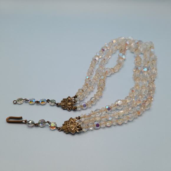 Vintage 1950s Aurora Borealis Crystal Three-Strand Necklace - 16 Inches - Picture 10 of 10